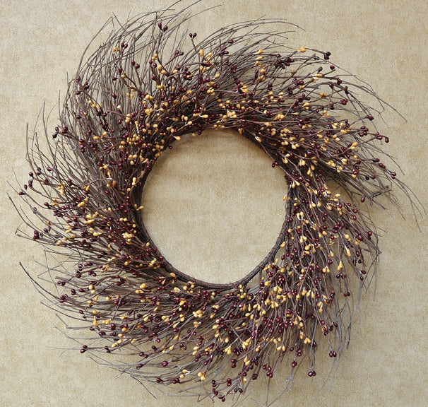 Burgundy/Gold Pip Twig Wreath, 22"