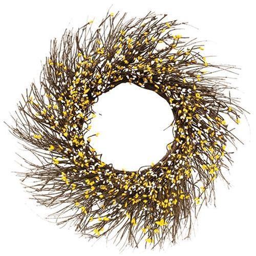 Yellow & Cream Pip Twig Wreath, 22" - The Fox Decor