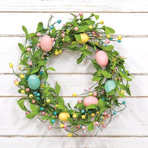 Easter Eggs & Herb Leaves Wreath, 20" - The Fox Decor