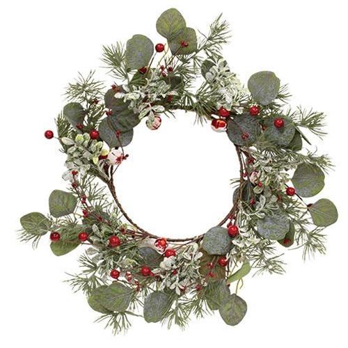Snowy Holiday Red Berry & Bell Wreath