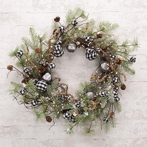 Black & White Country Gingham Bells Wreath, 24"
