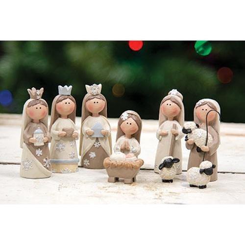 9/Set, Cream & White Nativity, Christmas Decor - The Fox Decor