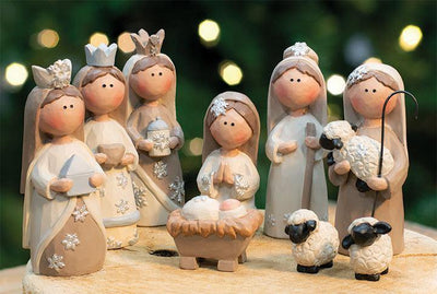 9/Set, Cream & White Nativity, Christmas Decor