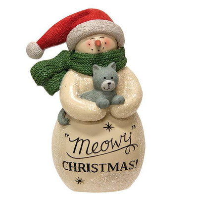 Resin Meowy Christmas Snowman With Cat