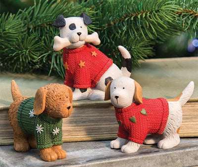 3/Set, Resin Dogs in Christmas Sweaters