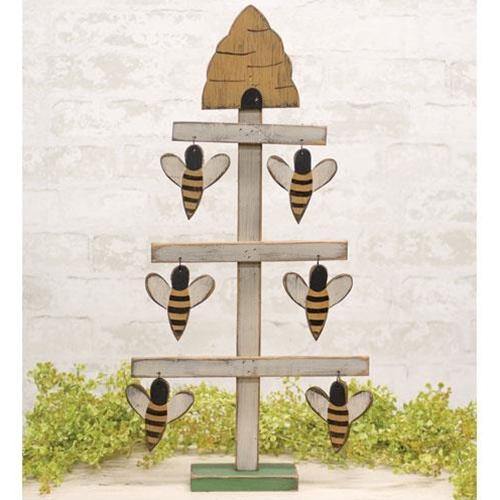 Distressed Wooden Bee & Hive Tree - The Fox Decor