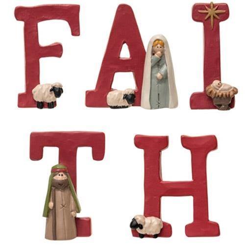 5/Set, Resin "Faith" Letters With Holy Family & Sheep - The Fox Decor