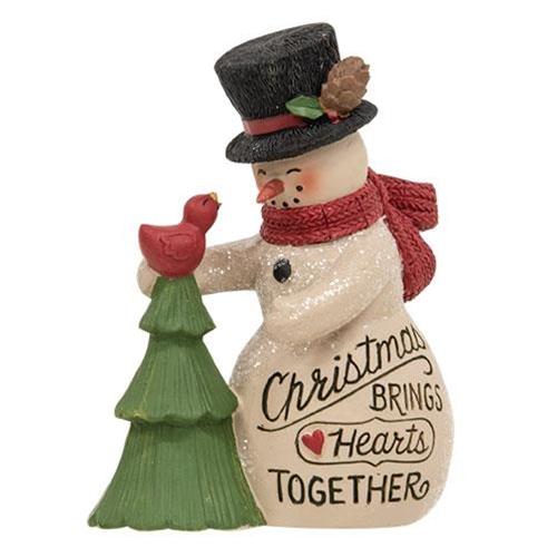 Christmas Brings Hearts Together Resin Snowman