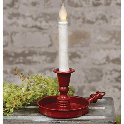 Red Distressed Taper Holder w/Handle - The Fox Decor