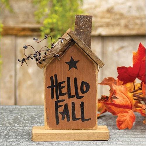 Hello Fall Rustic Wood House on Base, Orange