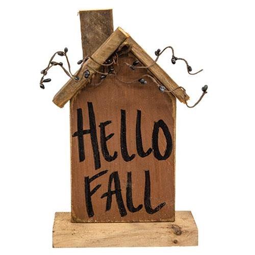 Hello Fall Rustic Wood House on Base, Orange