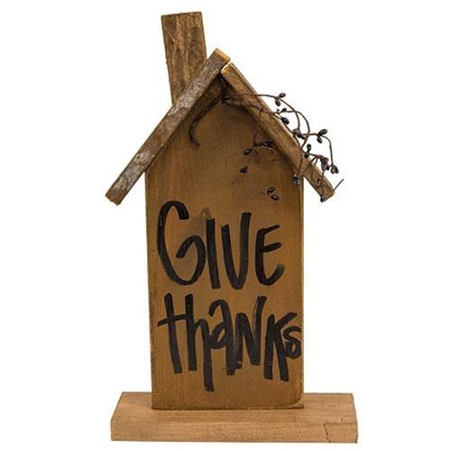 Give Thanks Rustic Wood House on Base, Mustard