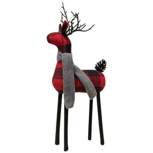 Black & Red Plaid Standing Deer w/Scarf, 2 Asstd. Sold Individually Christmas Decor