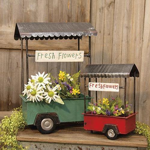 2/Set, Antiqued Metal Flower Carts - The Fox Decor