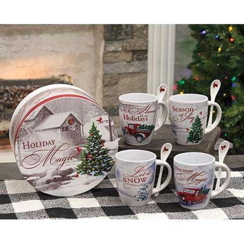 Christmas Latte Mugs w/Spoons Gift Set - The Fox Decor
