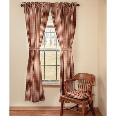 Burgundy Check Panels Curtain Set of 2 84