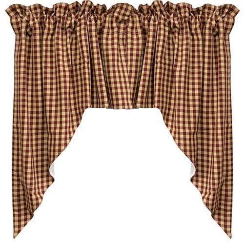 Burgundy Check Swag Curtain Set of 2 36x36x16 - The Fox Decor