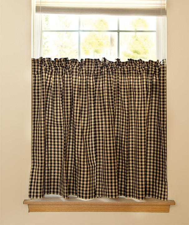Black Check Tier Curtain Set of 2 36"x36"
