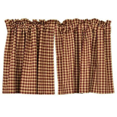 Burgundy Check Tier Curtain Set of 2 24