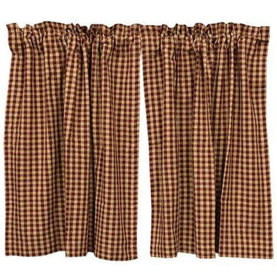 Burgundy Check Tier Curtain Set of 2 36