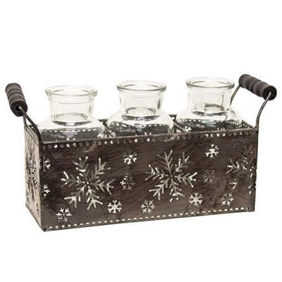 Snowflake Metal Basket With 3 Glass Bottles