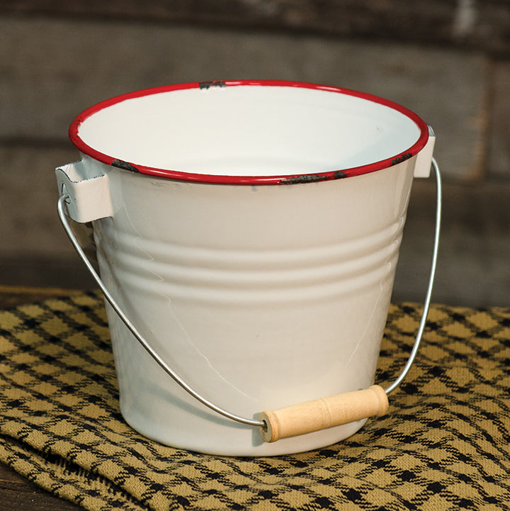 Red Rim Enamel Bucket