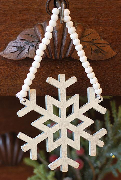 Distressed Wooden Snowflake Beaded Ornament - The Fox Decor