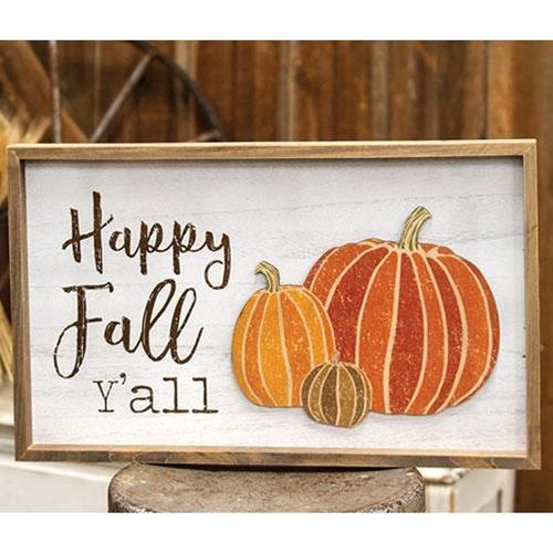 Happy Fall Y'all Distressed Wooden Frame
