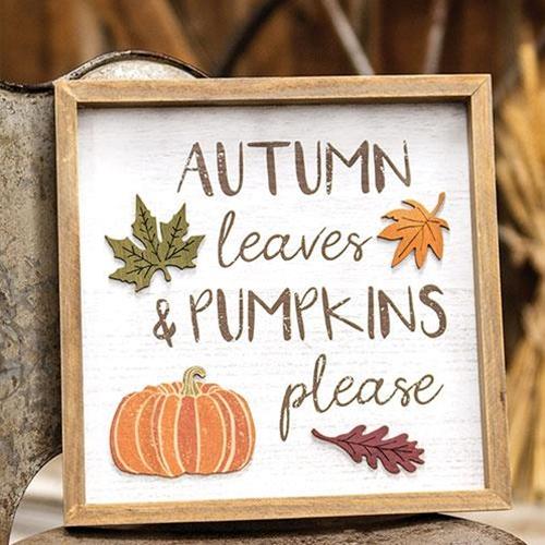 Autumn Leaves & Pumpkins Please Distressed Wooden Frame