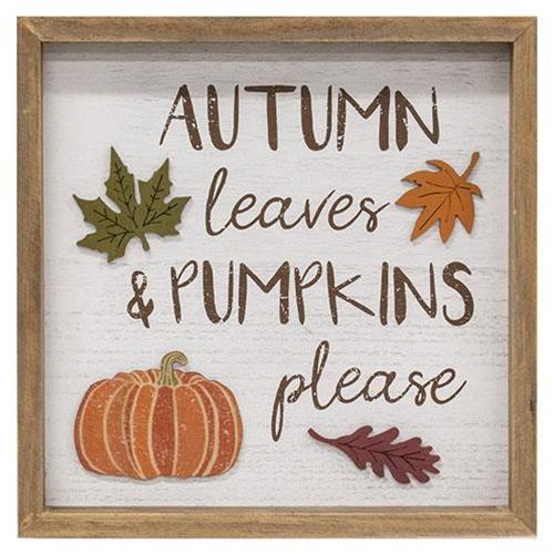 Autumn Leaves & Pumpkins Please Distressed Wooden Frame