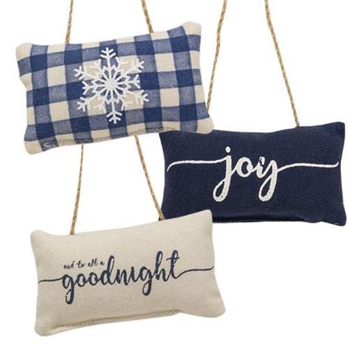 3/Set, Blue Winter Pillow Ornaments