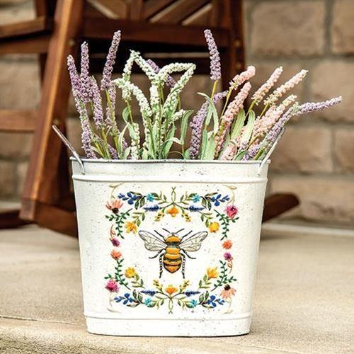 Honeybee Floral Oval Bucket 11" high by 11" wide - The Fox Decor