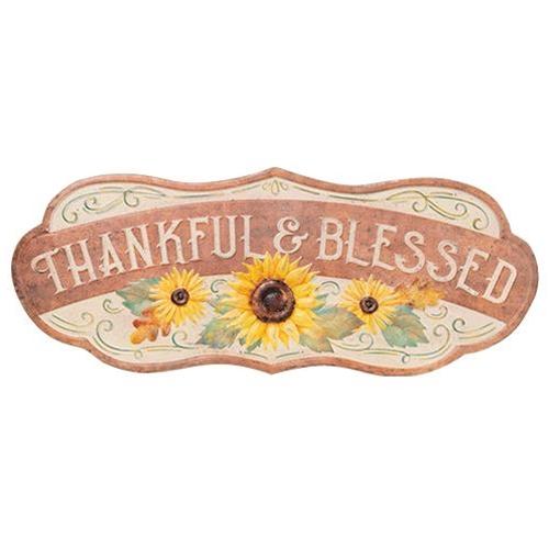 Thankful & Blessed Sunflower Distressed Metal Sign