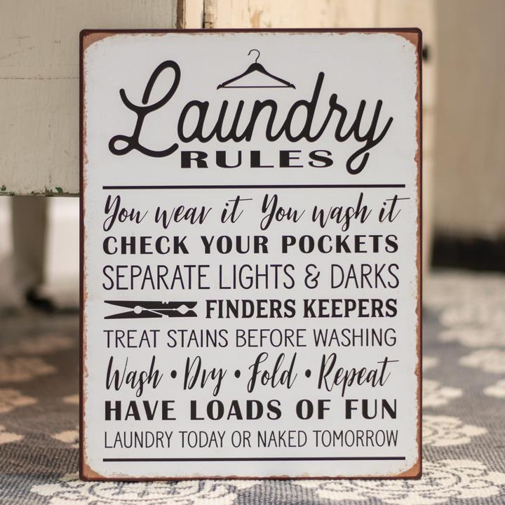 Laundry Rules Distressed Metal Sign