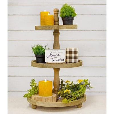 Distressed Wooden Three-Tiered Tray