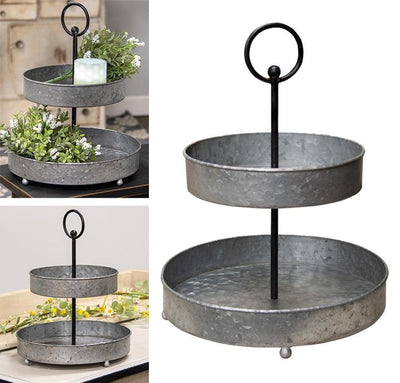 Galvanized Metal Two-Tiered Tray