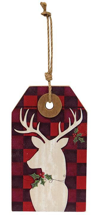 Buffalo Check Reindeer Wooden Tag - The Fox Decor