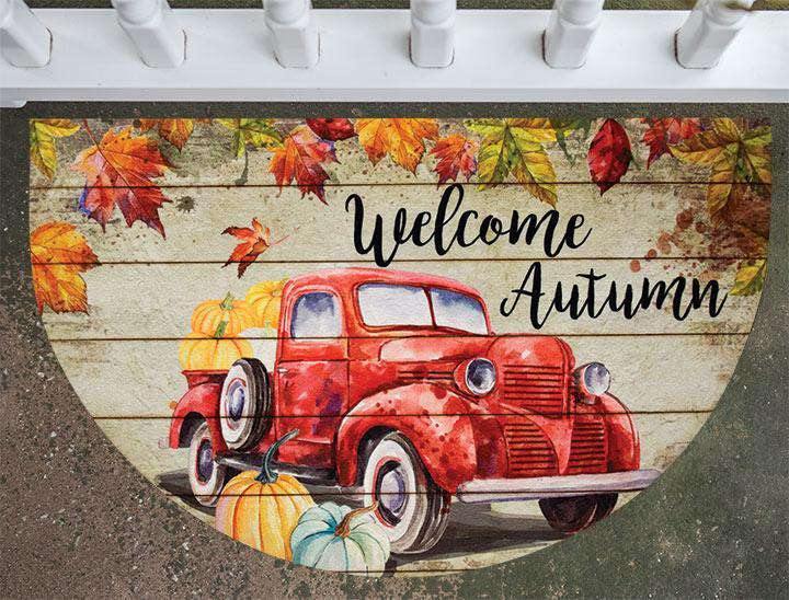 Red Truck Autumn Welcome Mat