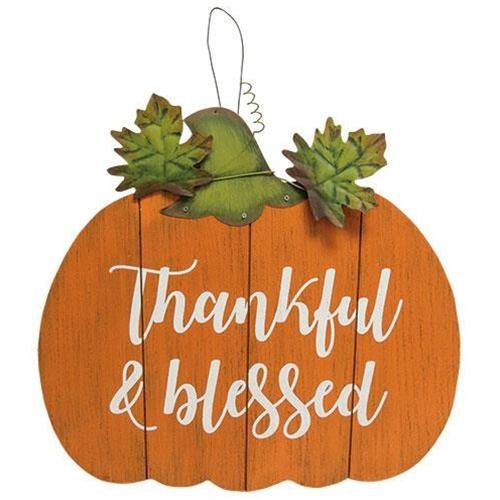 Thankful and Blessed Pumpkin Sign - The Fox Decor