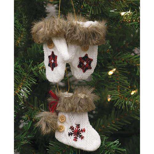2/Set, Ivory Knit Faux Fur Ornaments - The Fox Decor