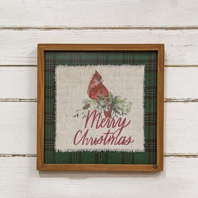 Merry Christmas Cardinal Frayed Fabric Print