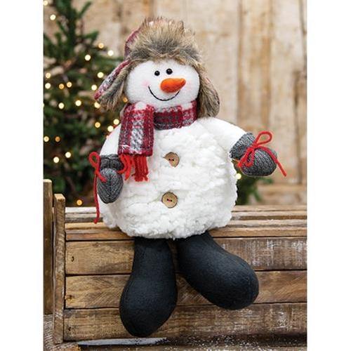 Sitting Plush Snowman w/Plaid Scarf - The Fox Decor