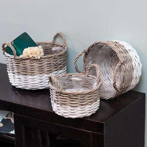 3/Set, White Dipped Willow Bushel Basket Planters - The Fox Decor
