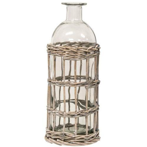 Graywash Willow Wrapped Glass Bottle, 9" H - The Fox Decor