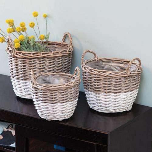 3/Set, White Dipped Willow Gathering Basket Planters - The Fox Decor