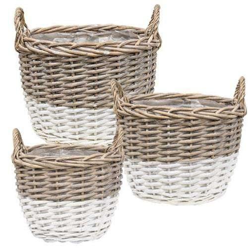 3/Set, White Dipped Willow Gathering Basket Planters - The Fox Decor