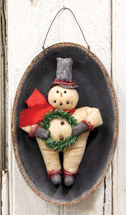 Top Hat Snowman with Wreath on Plate - The Fox Decor