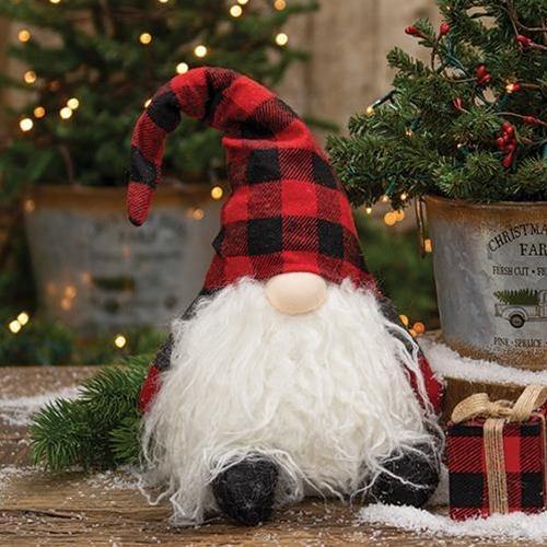 Sitting Plush Red/Black Plaid Santa Gnome - The Fox Decor