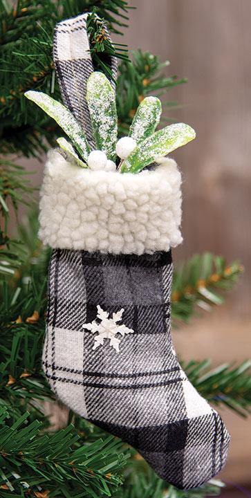 Black & White Plaid Stocking Ornament With Snowflake - The Fox Decor