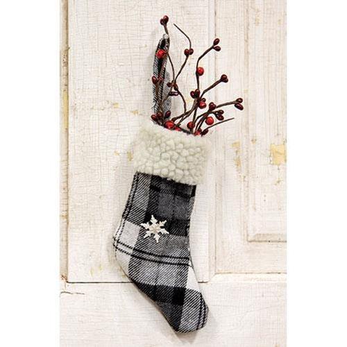 Black & White Plaid Stocking Ornament With Snowflake - The Fox Decor